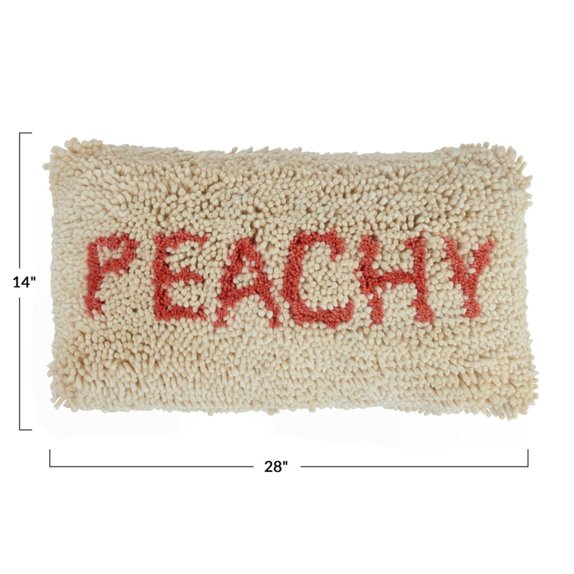 Hello Honey® Cream & Red "Peachy" Tufted Wool & Cotton Lumbar Pillow